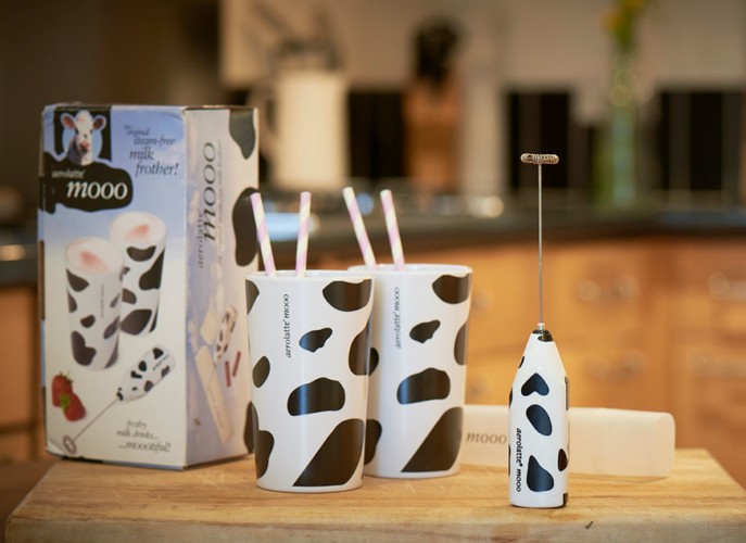 Aerolatte Mooo Edition Milk Frother Latte Whisk w/ Travel Case - Cow Spots