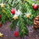 christmas tree sprigs and pine cones